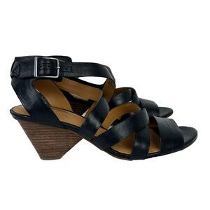 Clarks Ranae Strappy Sandals Peep Toe Short Heels Padded Comfort Shoes Black 8